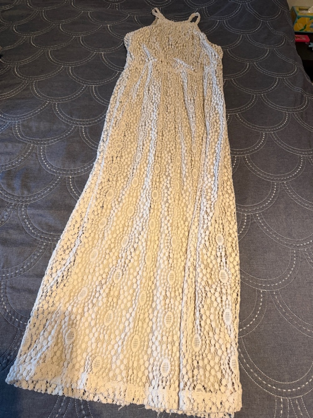 New York & Company Cream Crochet Maxi Dress
